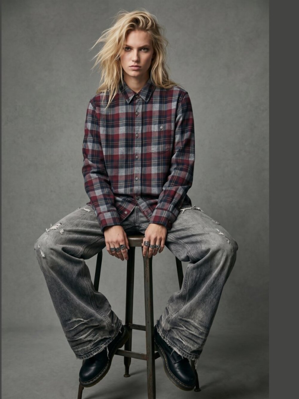Plaid Button-Up Men's Shirt Unisex Soft Flannel-Like Cotton Blend